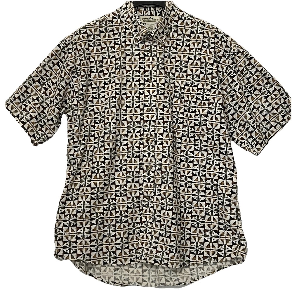 Natural Issue Button Collar Short Sleeve Shirt Multicolor Abstract Men Large